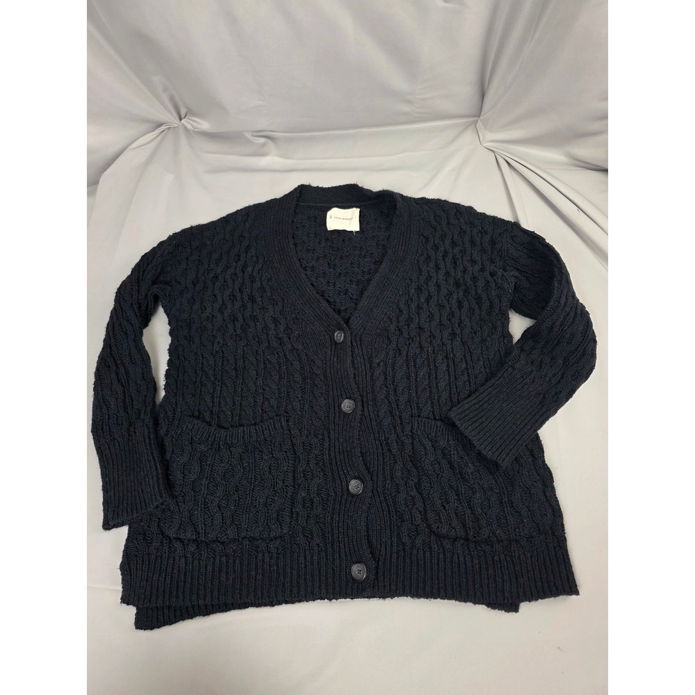 Lucky Brand Womens Navy Blue Cable Knit Oversized Cardigan Sweater Small